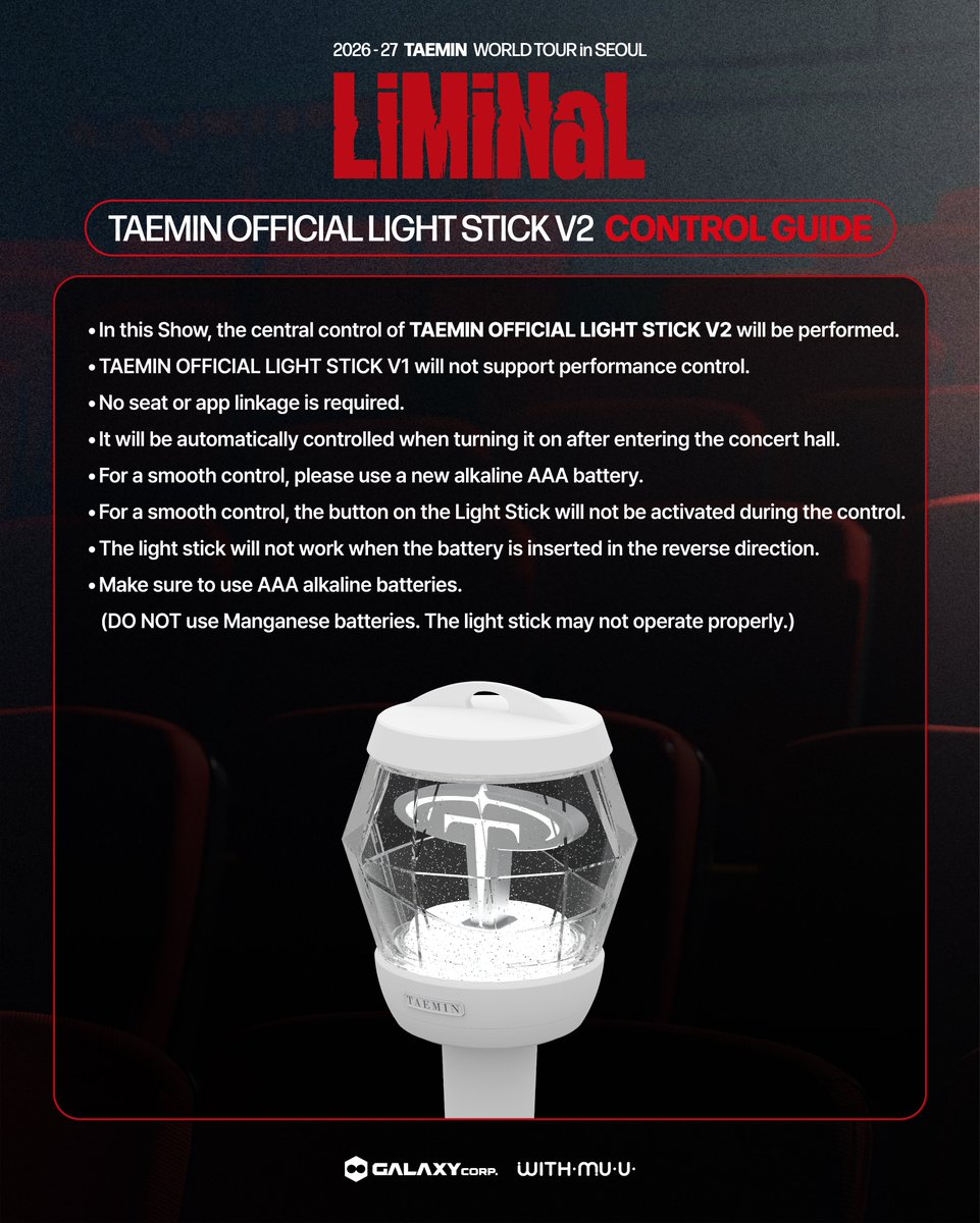 Taemin_Xoalsox_'s tweet photo. [NOTICE]
2026-27 TAEMIN WORLD TOUR <LiMiNaL> in SEOUL
TAEMIN OFFICIAL LIGHT STICK V2 PAIRING 안내

🔗 https://t.co/XdxCeXArIr

#TAEMIN #태민 #LiMiNaL
#TAEMIN_LIGHTSTICK_V2 https://t.co/9u1lIVnoNz