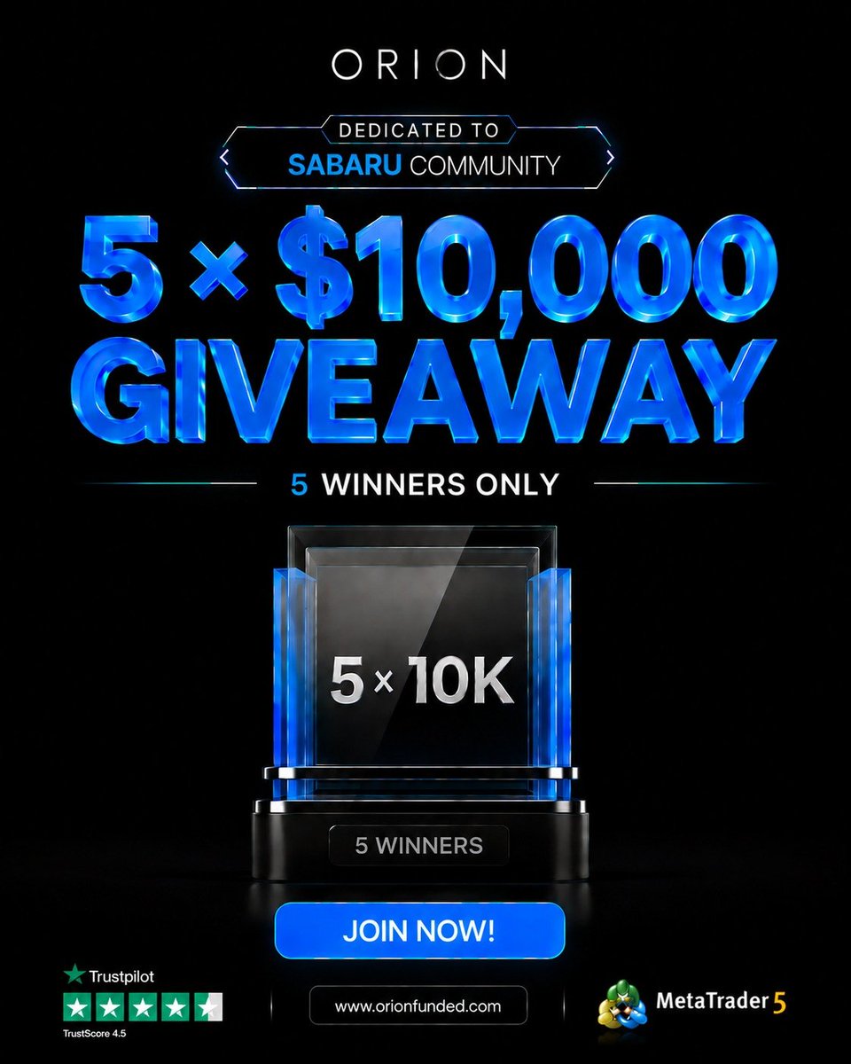 adam_sabaru's tweet photo. 🚨 $50K GIVEAWAY! 🚨

5 × $10K funded accounts each. 🔥💰

To enter:
🔹Follow @Orionfundedcom , @OrionAffiliates &amp; @adam_sabaru 
🔹Like + repost
🔹 Tag 2 traders 👇

Your funded account could be next! 🚀

#OrionFunded #Giveaway https://t.co/CcLKG36WRp