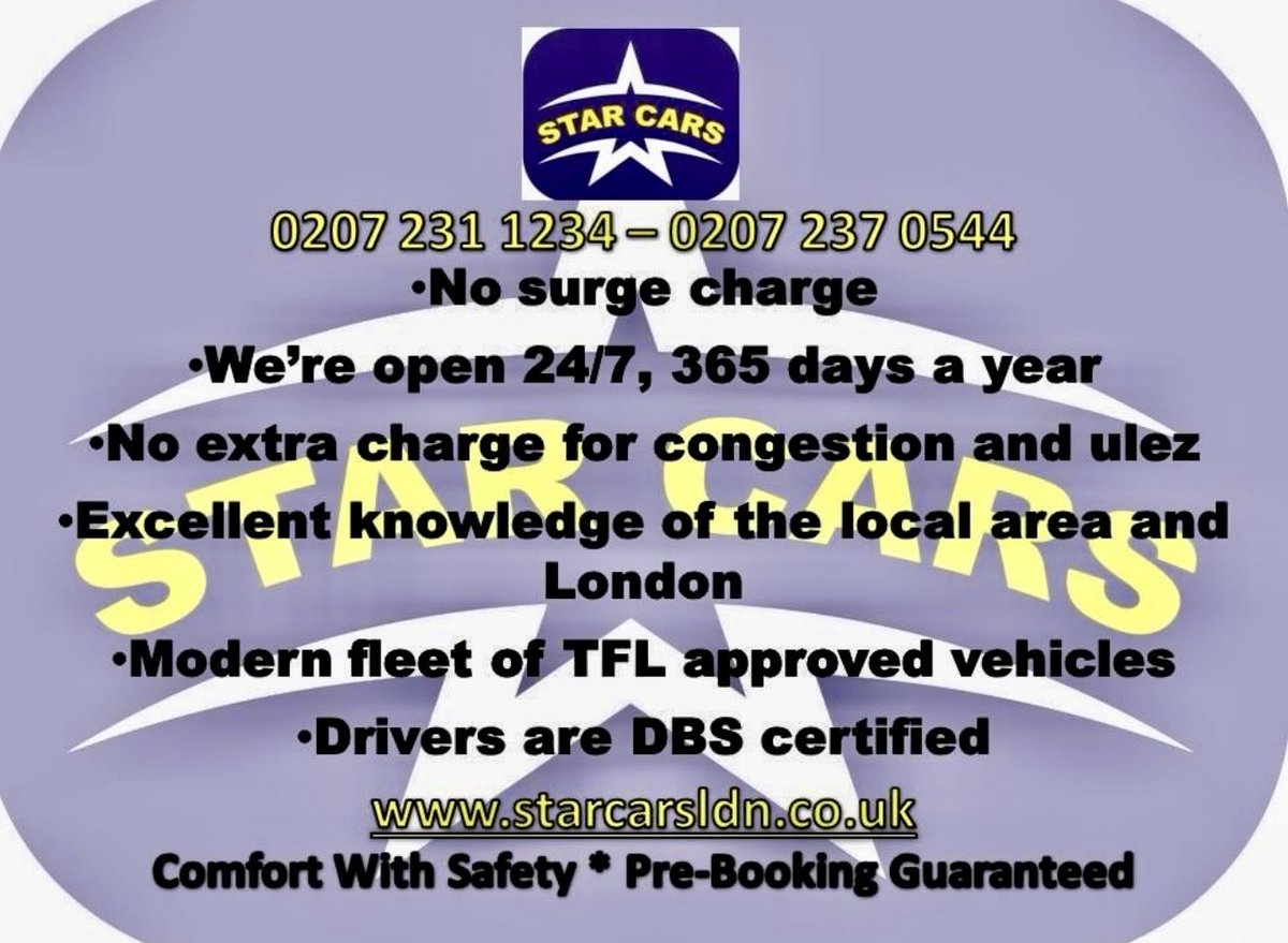 starcars_ldn's tweet photo. .
☎️- 0207 231 1234 
.
Pre-Booking Guaranteed - Comfort with Safety 
.
@starcars_ldn — https://t.co/VoZEKXp4sh 
.
.
.
.
#minicabs #se1 #se16 #bermondsey #rotherhithe https://t.co/BOsAA2S4jP