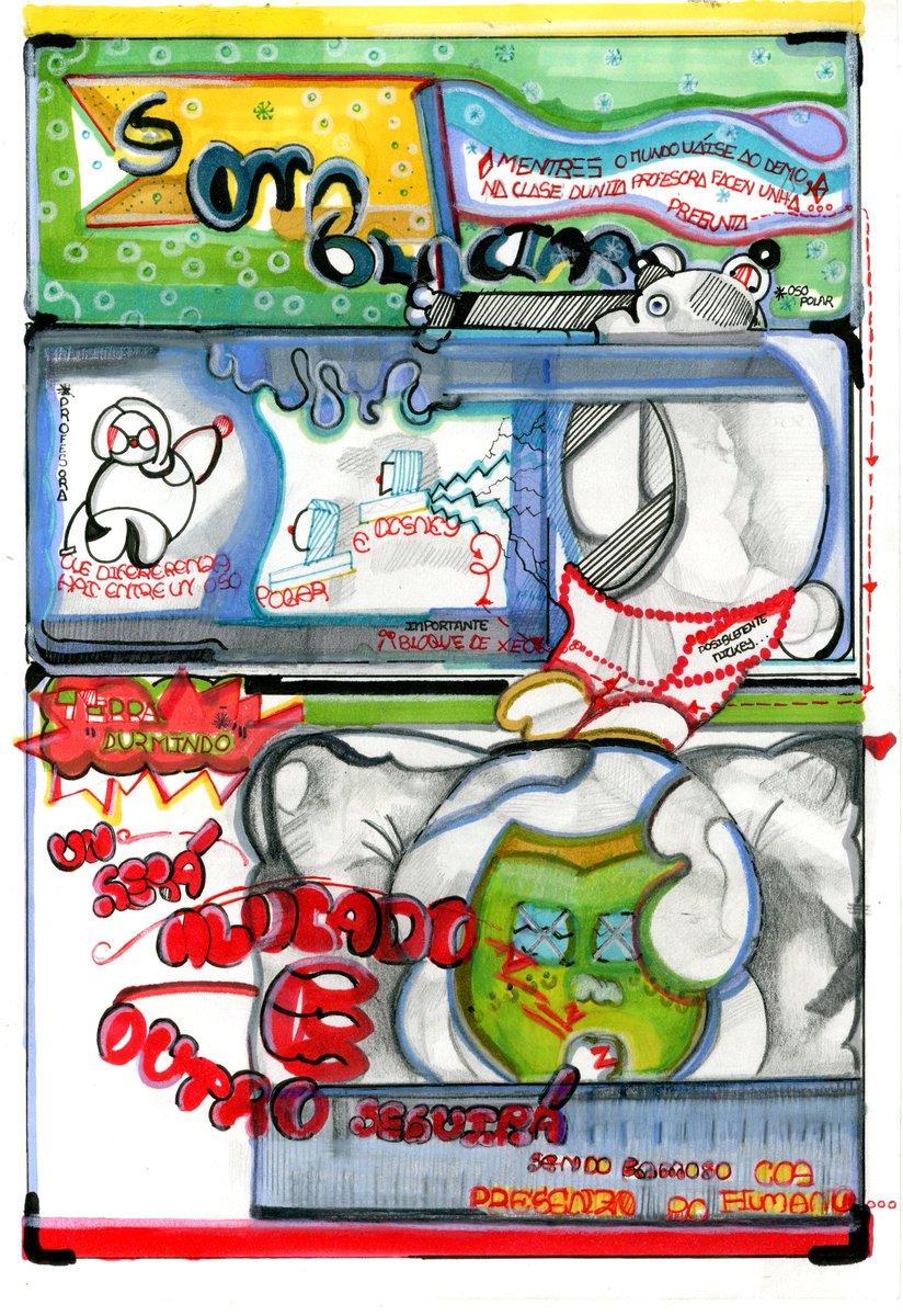 museodohumor's tweet photo. 🎨😈 IV Concurso de BD de Humor Demo Pequeno 2026 do Museo do Humor Xaquín Marín e Demo Editorial
Autora: Nerea Ainhoa Santiago Vásquez
Título: Fan Número 1: Disney // Fan Número 2: oso polar
Tema: Cambio climático
Categoría: Xuvenil (12-16 anos)
#concursodemopequeno https://t.co/YK29AdNVdN