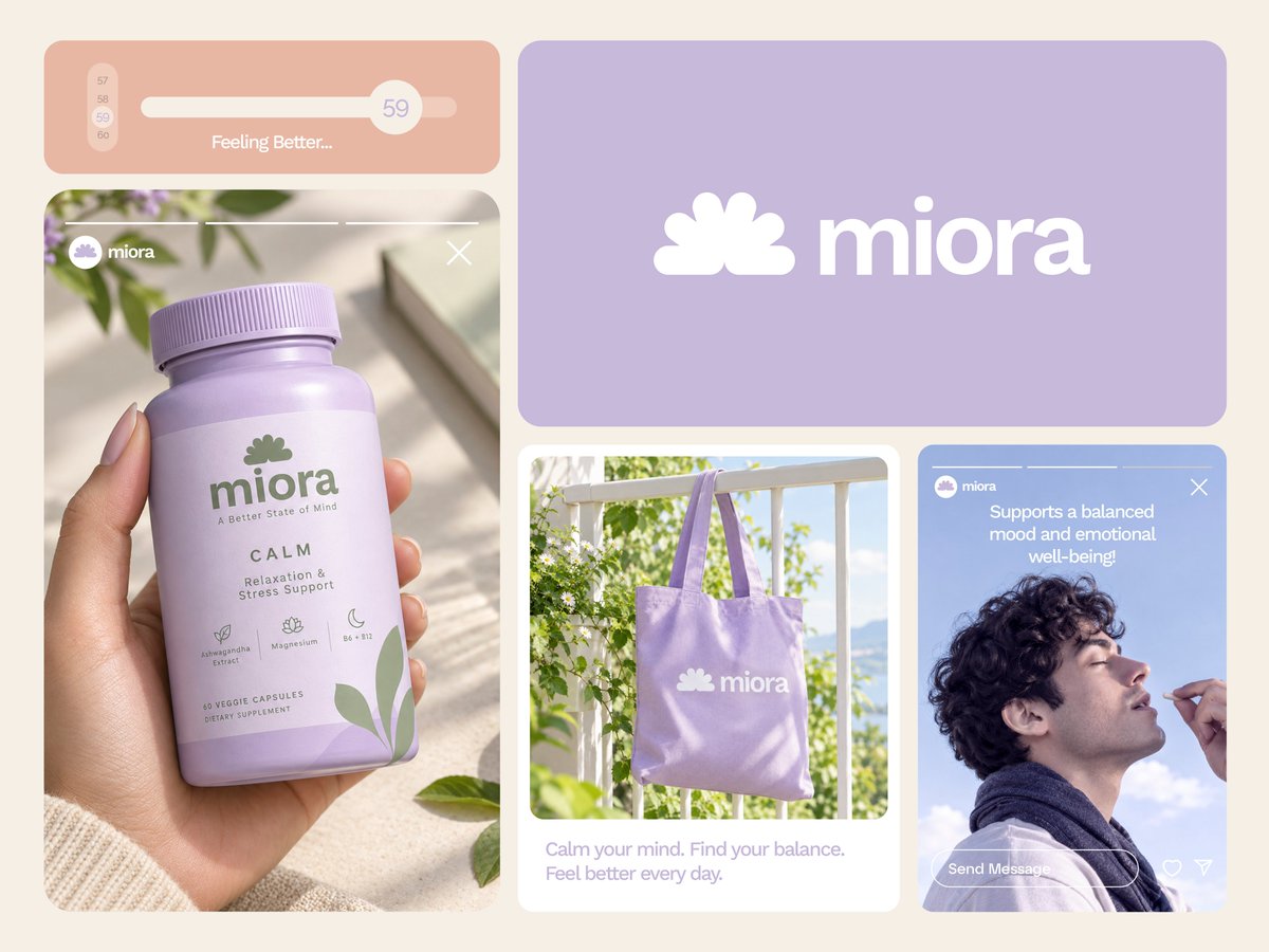 AbirStudio's tweet photo. 🌿 MIORA — Mental Wellness Supplement Branding

A modern brand designed around calm, focus, balance, and everyday well-being.

Clean logo, natural visual identity, premium packaging, and a simple UI system come together to create a thoughtful mental wellness experience.
#Wellness https://t.co/DCPExmXVJ3