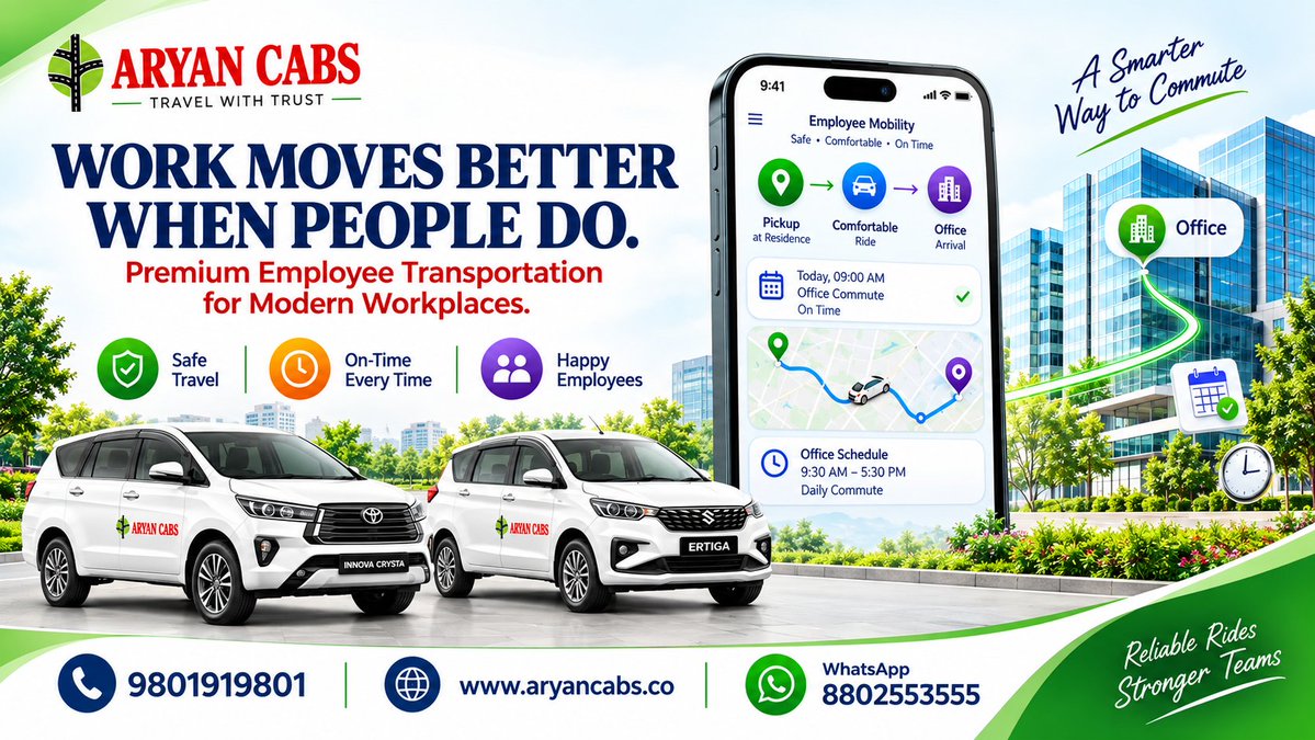 aryan77645's tweet photo. Reliable employee transportation for safer, smoother commutes. Travel with Aryan Cabs. Call 9801919801 | WhatsApp 8802553555 #AryanCabs #EmployeeTransport #CorporateCabs https://t.co/E3J1fEyPRt