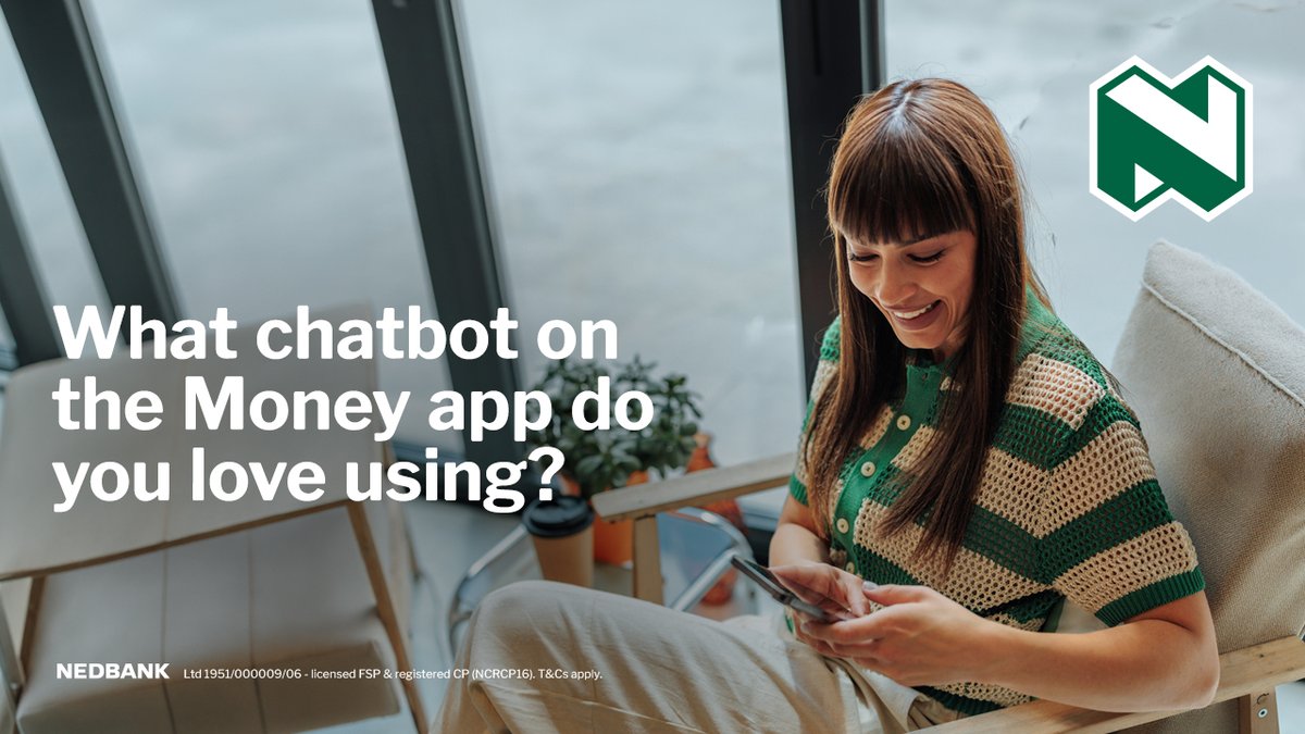 Nedbank's tweet photo. Competition time! 😁

Tell us: Which chatbot on the Money app do you love using? Comment with We💚Nedbank and stand a chance to win 1 of 15 cash prizes of R1 000 each! 

T&amp;Cs apply. https://t.co/pOlqgoE4q6