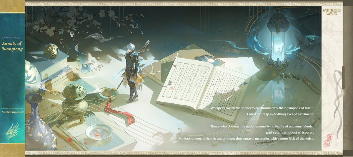 Wuthering_Waves's tweet photo. Annals of Huanglong: Walking Between Yin and Yang — Nethermancer
Mortals are born to cross this world but once, from birth to death. Yet Nethermancers tread the path between, moving through the shadows of yin and yang.
Among them, one stands out, bearing a lamp of ghostly flame, delving deep to sever lingering threats. Through his tales, the world learns of secrets long buried and the eerie denizens of the netherworld.
#WutheringWaves