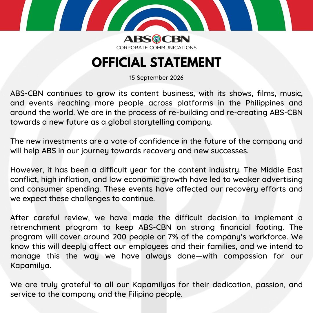 ABSCBNNews's tweet photo. ABS-CBN Official Statement https://t.co/1apPFAcML8