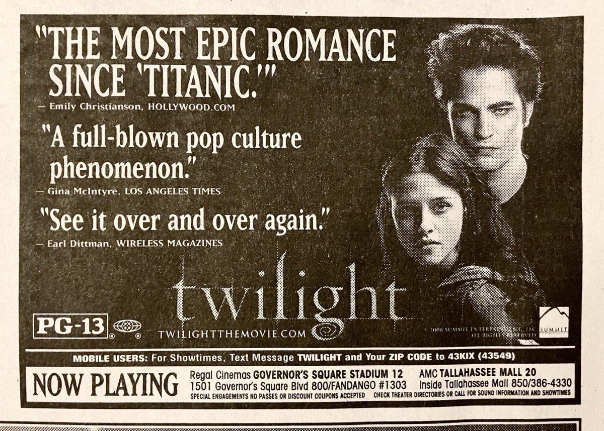 notgwendalupe's tweet photo. Newspaper ad for Twilight, 2008 https://t.co/SttEI9Y9El