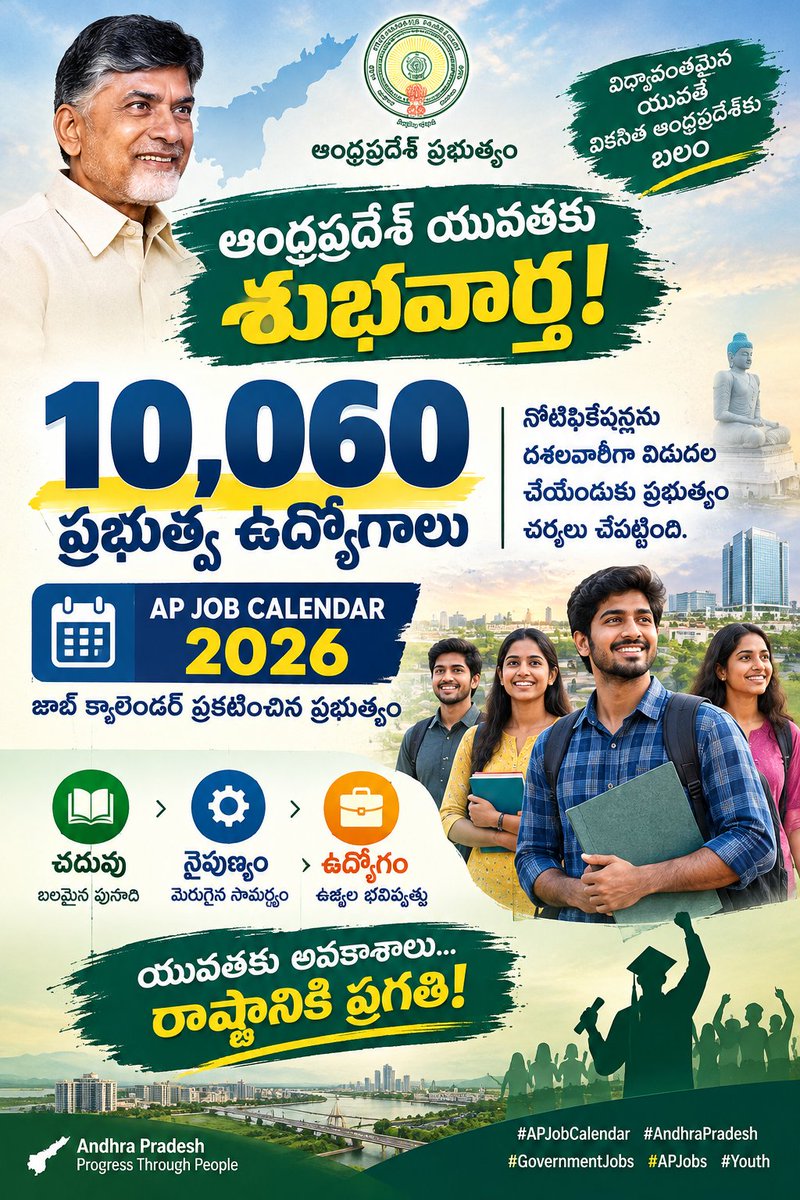 ajaysimha0393's tweet photo. “10,060 ప్రభుత్వ ఉద్యోగాలు — యువత భవిష్యత్తుకు కొత్త భరోసా!”

#APJobCalendar #AndhraPradesh #GovernmentJobs #APJobs #Youth https://t.co/biwzzyjfzT