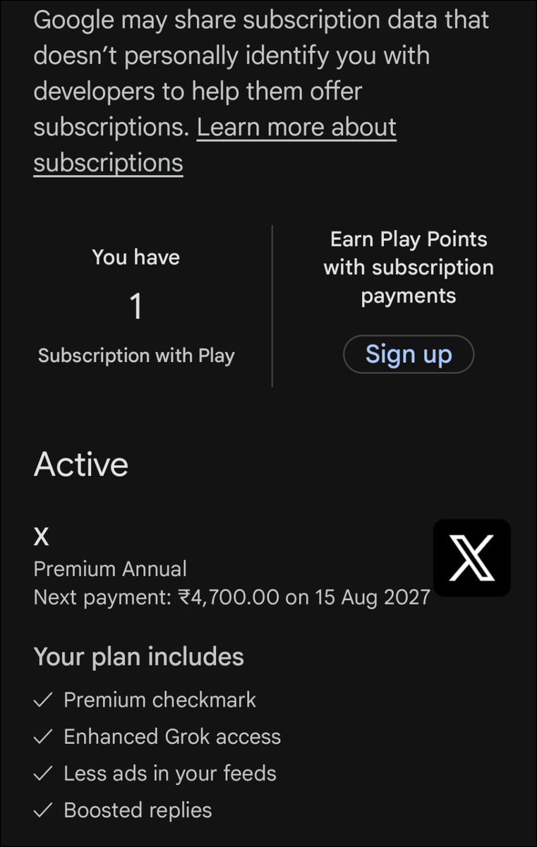 shoupxx's tweet photo. It's been a month @Premium @Support @elonmusk I paid ₹4,700 for X Premium Annual via Google Play, but Premium was never activated. Google confirms my subscription is active, yet X support has only said it’s “raised internally” with no ETA
Weeks of support, no Premium, no refund. https://t.co/29CX0qjp5F