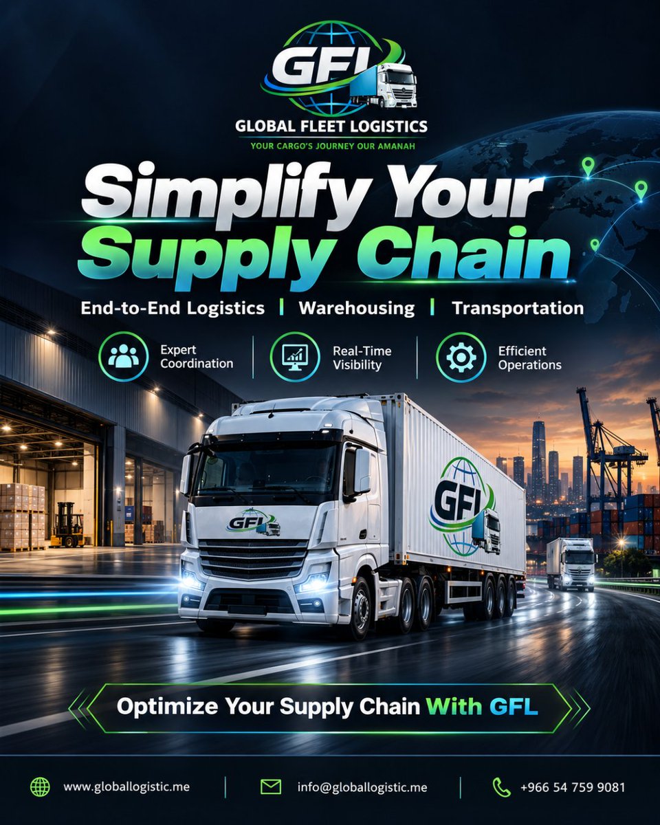 LogisticFleet's tweet photo. Global Fleet Logistic delivers end-to-end logistics through reliable warehousing, transportation, expert coordination, real-time visibility and efficient operations.
https://t.co/1Ui0B9ctjd

#GlobalFleetLogistic #SupplyChain #Logistics #Warehousing #Transportation https://t.co/OOET9oUwvv