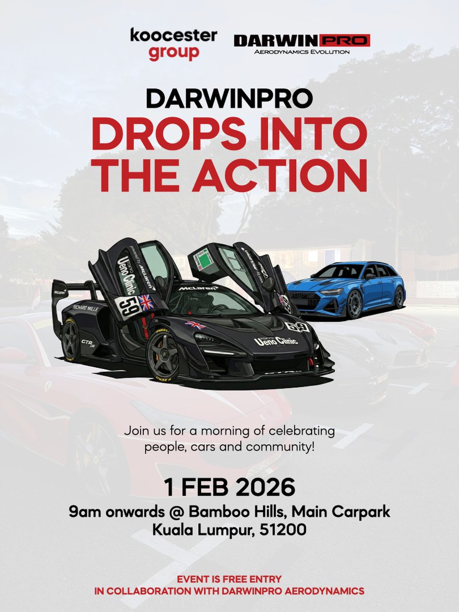 Nidaergen6's tweet photo. See you tomorrow for our biggest event of the year! Koocester’s 2026 Car Meet: Malaysia Edition 
Sunday, 1 Feb 2026 
9am–1pm 
Bamboo Hills Main Carpark, Kuala Lumpur 51200

Bring your wildest rides and discover their stories! Big thanks to Darwin https://t.co/iIrMqoQg70