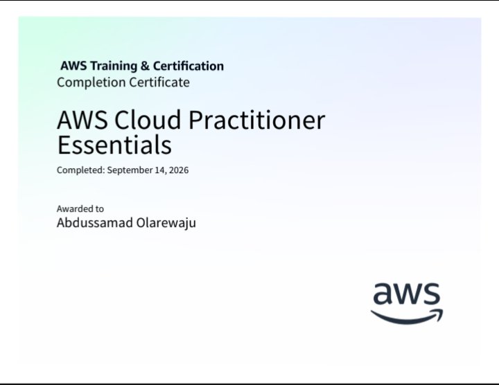 BasmadAbu's tweet photo. Alhamdulillah 🥹☁️
Happy to share that I’ve completed my AWS Cloud Practitioner Essentials training! 🎉
Big appreciation to AWS Students Builder Group KWASU for the learning opportunity and support.
#AWS #CloudComputing #AWSStudents #KWASU #AWSLearning #100DaysOfCloud https://t.co/CugKx0DhgF