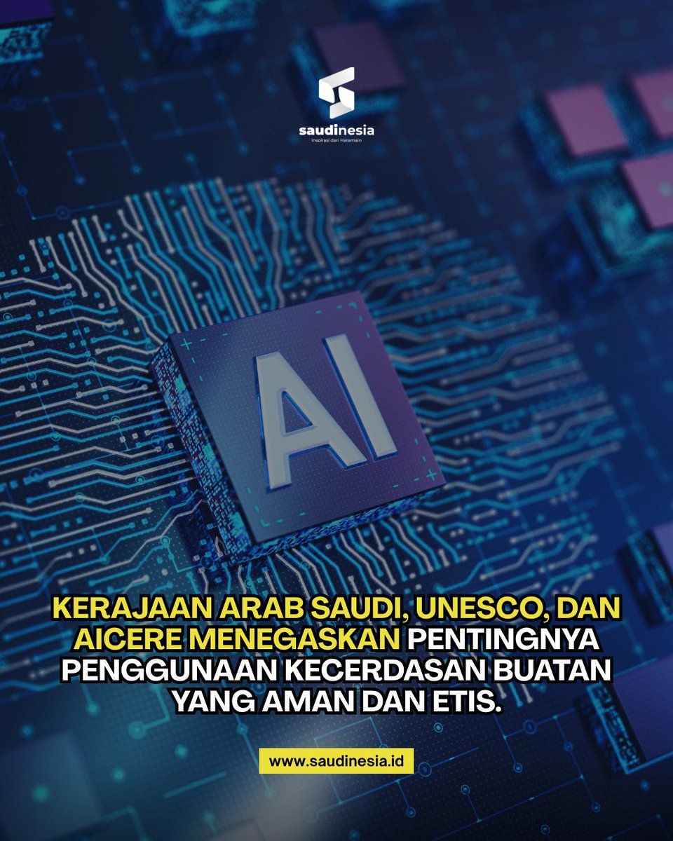 saudinesia's tweet photo. Dalam pernyataan bersama, Kerajaan Arab Saudi, UNESCO, dan AICERE menegaskan pentingnya penggunaan kecerdasan buatan yang aman dan etis, dengan menekankan:

• Memperkuat infrastruktur, kemampuan, dan keterampilan

• Meningkatkan kerja sama internasional dan dialog antarbudaya

• Mengembangkan AI secara etis, aman, dan berkelanjutan

Pernyataan ini disampaikan dalam Forum Global UNESCO  tentang Etika Kecerdasan Buatan ke-4 di Riyadh.

https://t.co/WK6AB4mfPj