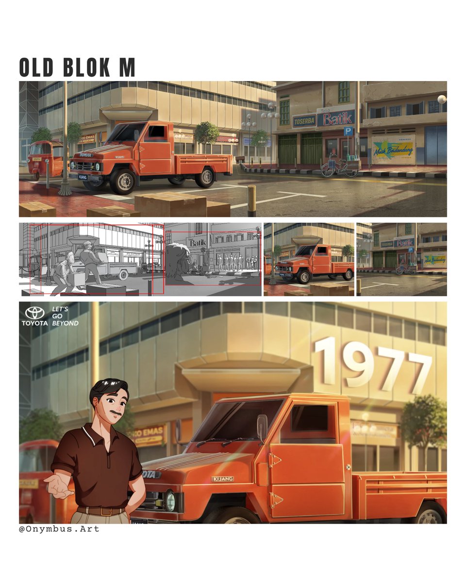 onymbus's tweet photo. it was an honor to be part of the team with @cuatrodiacreative(on Intagram) ito work on the background art for the Toyota ID animation: Together Forever (2025).

Worked on two scenes: the Campus and Blok M areas, set in 1977.
#toyota #toyotaanimation #conceptart #backgroundart https://t.co/OBlFecXn9n