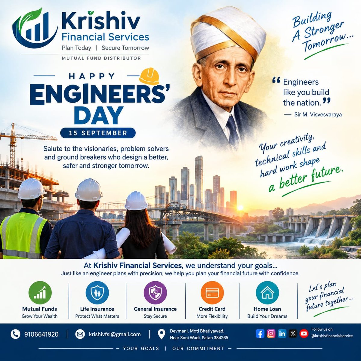 krishivfsl's tweet photo. 👷‍♂️ Engineers design, innovate &amp; build a better tomorrow. 🇮🇳

This #EngineersDay, we salute every engineer whose vision and hard work strengthens our nation.

Just like engineering needs planning, your financial future needs a plan too. 📈

📞 9106641920

#HappyEngineersDay #SIP https://t.co/fGBZwvwgfA