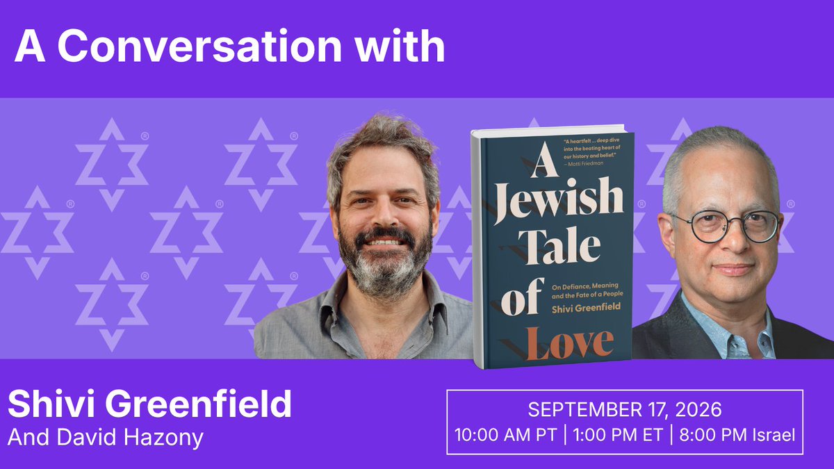 davidhazony's tweet photo. THIS THURSDAY -- join me along with the amazing Shivi Greenfield as we talk about his powerful new book A JEWISH TALE OF LOVE.
What is Jewish love? How should it affect our communities, our policies, and our identity as Jews? Shivi's book argues that love isn't just an abstraction or a lovely idea, but a burden we all carry whether we like it or not. 
10am PT / 1pm ET / 8pm Israel -- webinar. Register here:
https://t.co/Qs7ApY3pop
@z3_project