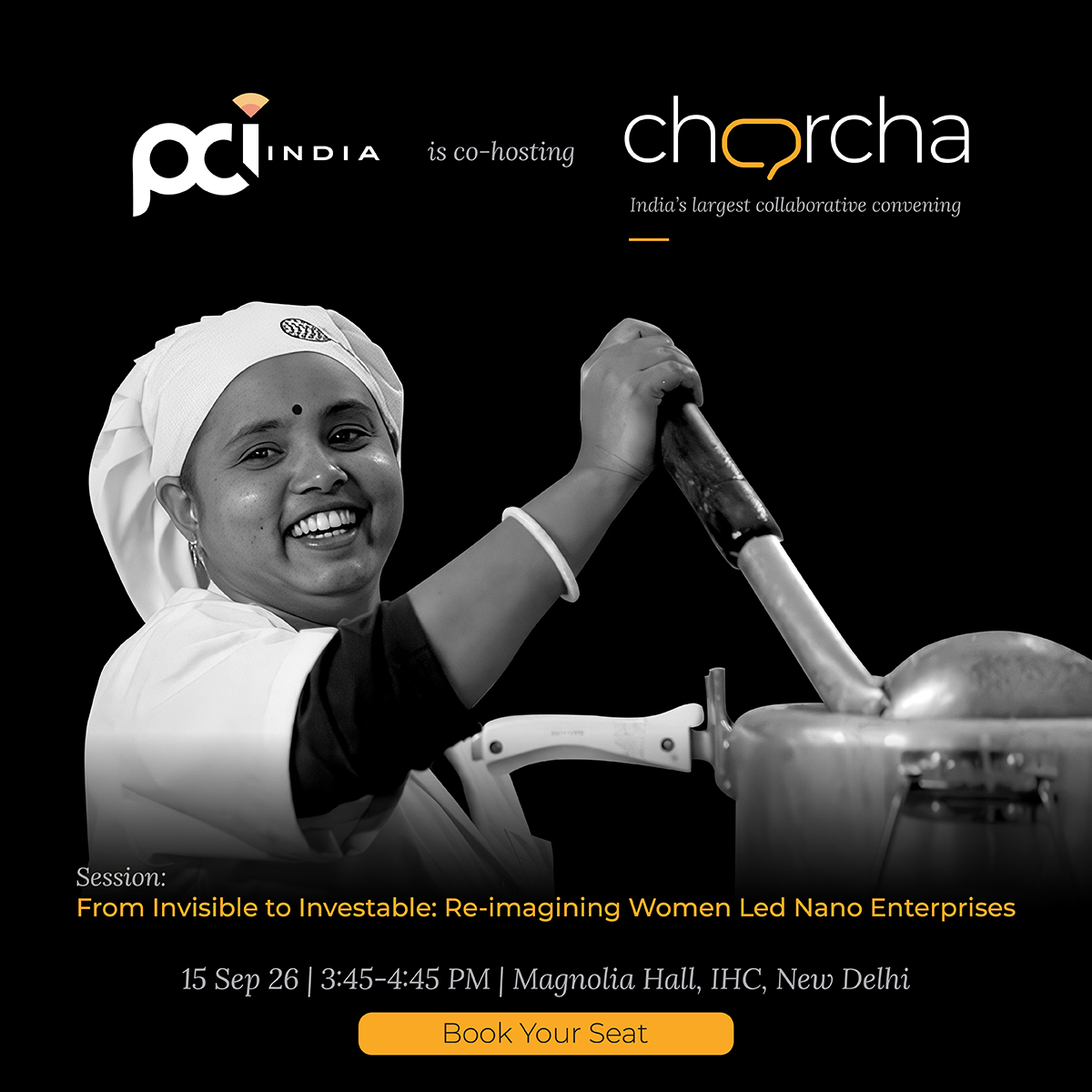 PCI_India_'s tweet photo. Happening today at #Charcha2026
#PCIIndia is co-hosting Charcha session titled "From Invisible to Investable: Re-imagining Women Led Nano Enterprises"
🗓️ 15 Sep 2026
⏰ 3:45-4:45 PM 
📍 Magnolia Hall, IHC, Delhi

#Sustainability #ClimateAction #WEE #Livelihoods https://t.co/fRl6VUtDOE