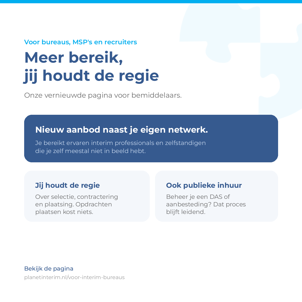 planetinterim's tweet photo. Meer bereik, en jij houdt de regie. Onze pagina voor bemiddelaars is vernieuwd.

Planet Interim geeft bureaus, MSP's en recruiters toegang tot ervaren interim professionals en zelfstandigen die je zelf meestal niet in beeld hebt. 

Zie: https://t.co/3I9z08Q18L https://t.co/KSgV9gJlFg