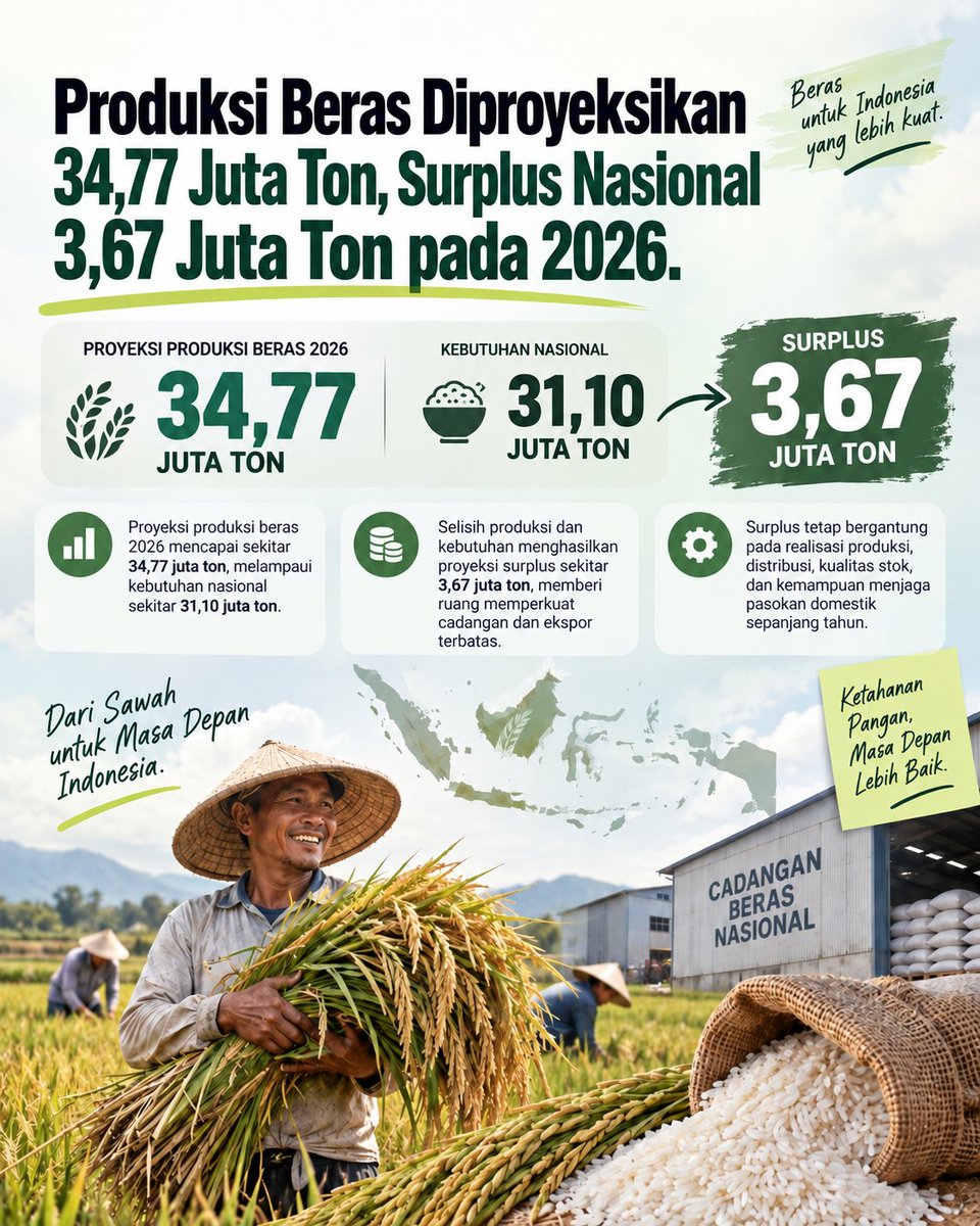 Ali2667567555's tweet photo. Kemajuan pertanian adalah kabar baik bagi Indonesia. Semoga kerja keras para petani terus mendapat dukungan, kesejahteraan meningkat, dan ketersediaan pangan semakin terjaga untuk masyarakat
#jagaindonesia #panganmandiri #ketahananpangan #petaniindonesia https://t.co/bl3VScFt0o