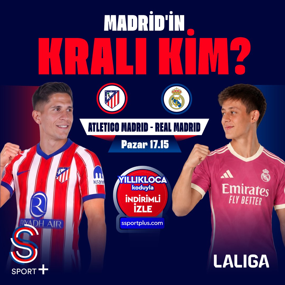 ssportplustr's tweet photo. ⚽Madrid'in Kralı Kim? Atletico Madrid - Real Madrid mücadelesi Pazar günü 17.15’te canlı yayınla S Sport Plus’ta! YILLIKLOCA koduyla hemen üye ol heyecanı kaçırma!