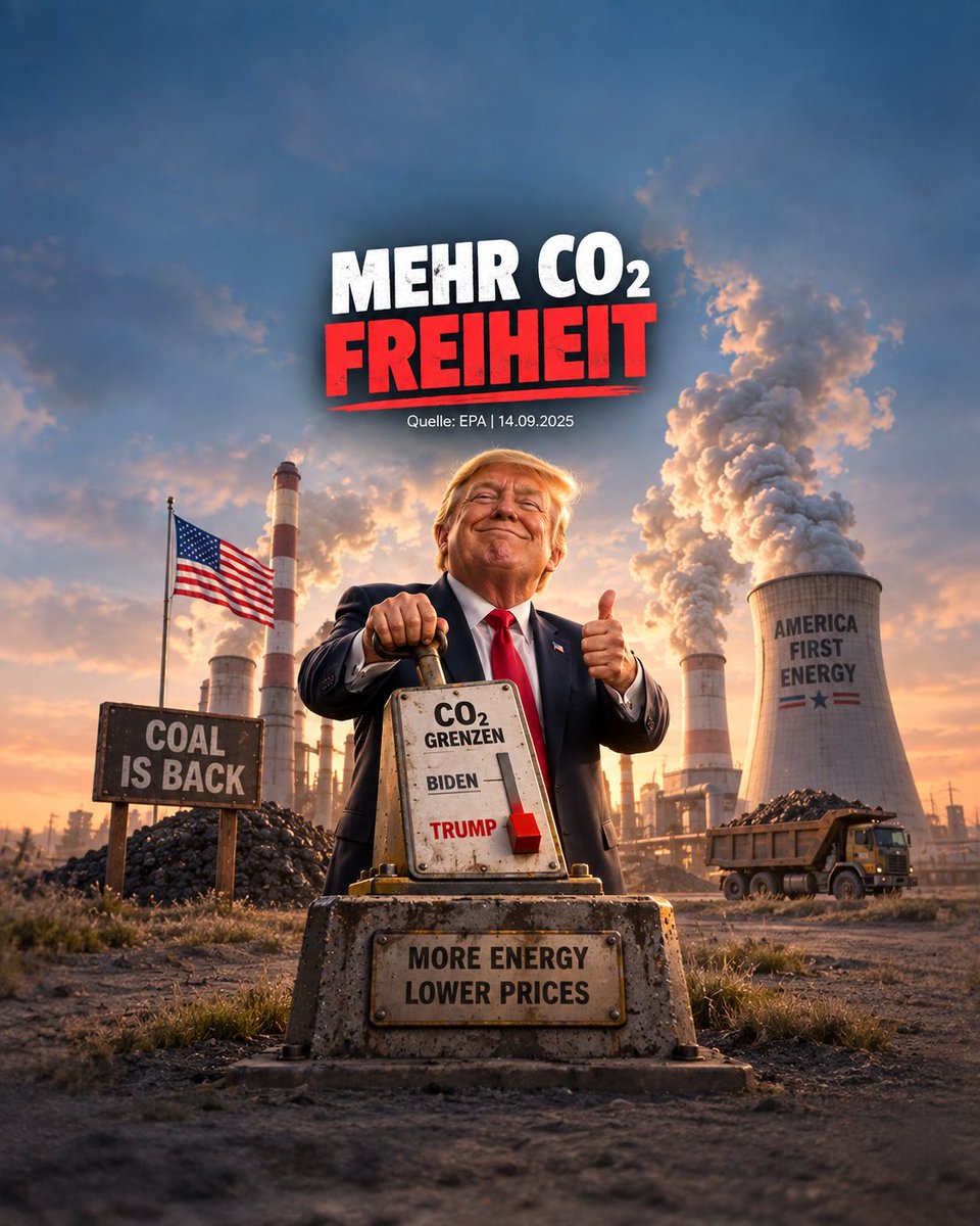 Saliyaprojects's tweet photo. 🚨 USA lockern die CO₂-Bremse.

⚡ Kohle &amp; Gas dürfen mehr ausstoßen.

📌 Trump: weniger Regeln, billigere Energie.

🌍 Kritiker: mehr CO₂, mehr Klimaschäden.

💡 USA setzen auf Energie statt Auflagen.

❓ Wann folgt Deutschland?

#Trump #CO2 #Energie https://t.co/gtdIs9f0OM