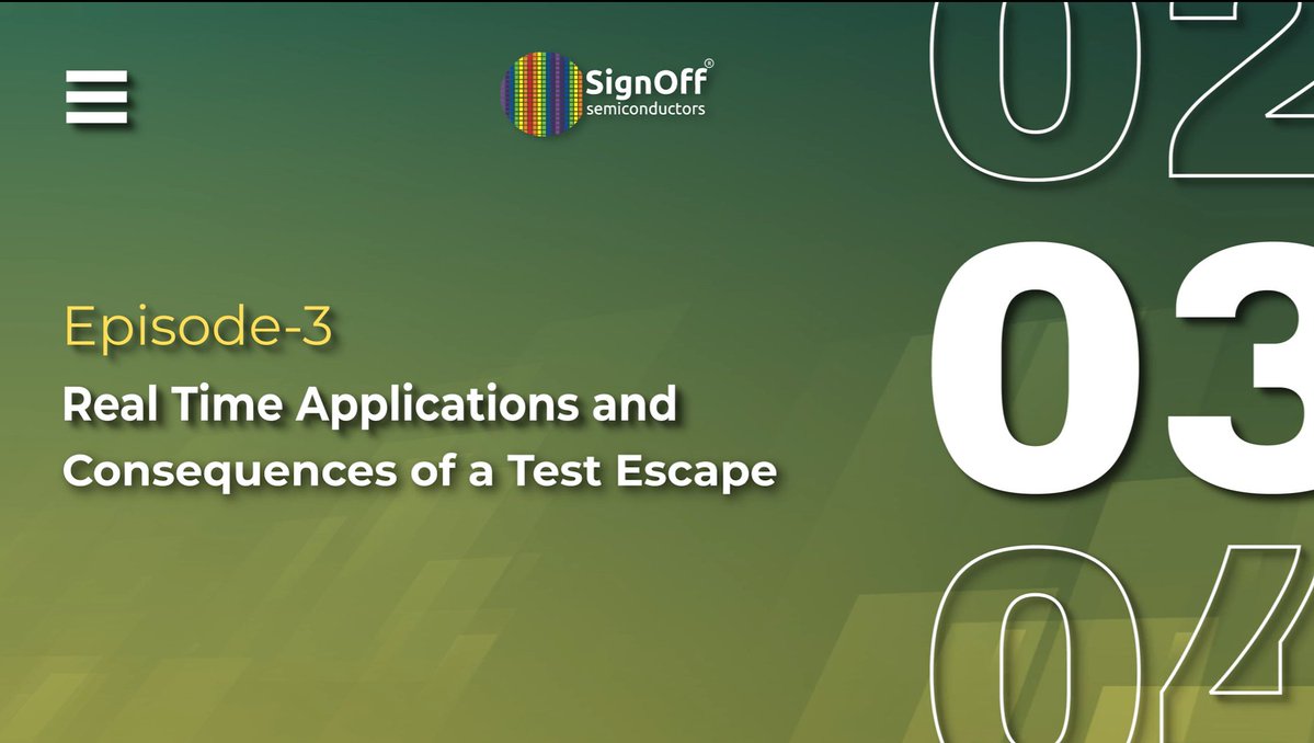 SignOffSemicon's tweet photo. The Silicon Edge | Episode 3 is now live!
Real Time Application and Consequences of Test Escape

Watch: https://t.co/2hJb1SnaT2
Listen: https://t.co/hhMTHfCoJi

#TheSiliconEdge #Semiconductor #DFT #TestEscape #VLSI #ASIC #ChipDesign https://t.co/y9GhN0f1VU