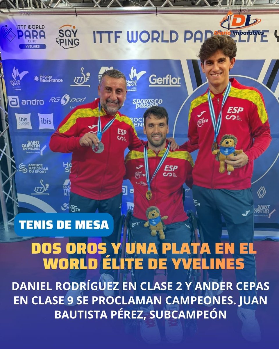 ImparablesDXT's tweet photo. Daniel Rodríguez y Ander Cepas, oro 🥇🥇en el World Élite Yvelines de tenis de mesa paralímpico 🏓🇪🇸
El granadino, en clase 2, y el donostiarra, en clase 9, se proclaman campeones. Juan Bautista Pérez logra la plata 🥈

📰👇
https://t.co/dEPnKd4Q5t https://t.co/HJ3HbUez8L