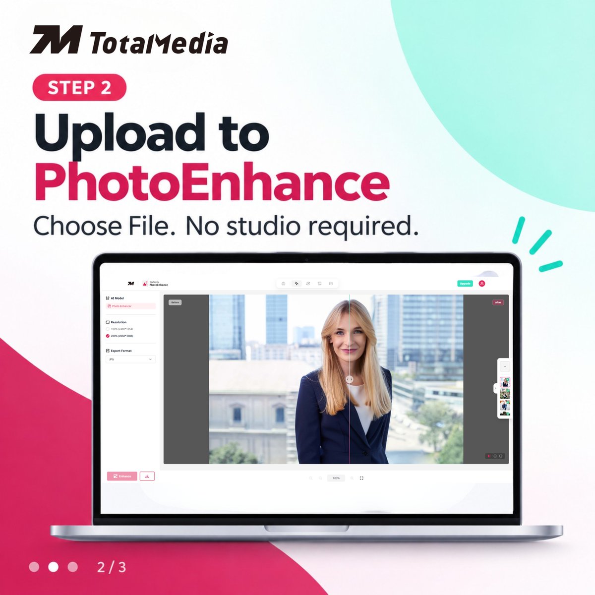Totalmedia_HQ's tweet photo. $𝟮.𝟱𝟬 𝘁𝗼 𝘂𝗽𝗴𝗿𝗮𝗱𝗲 𝘁𝗵𝗲 𝗳𝗶𝗿𝘀𝘁 𝘁𝗵𝗶𝗻𝗴 𝗿𝗲𝗰𝗿𝘂𝗶𝘁𝗲𝗿𝘀 𝘀𝗲𝗲.

No studio. No expensive photographer.

Just choose → upload → enhance.

A better headshot won’t get you hired.
But it can help you get noticed.
#LinkedInTips #JobSearch https://t.co/RgE5dYoJaL