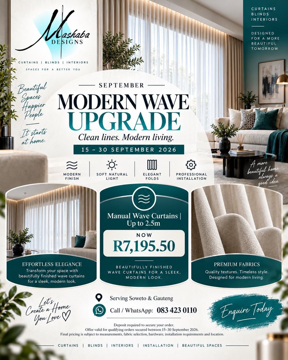 MashabaDesigns's tweet photo. #MashabaDesigns #WaveCurtains #CurtainCare #GautengHomes #HomeRenovationSA https://t.co/EcOoeFjfK4