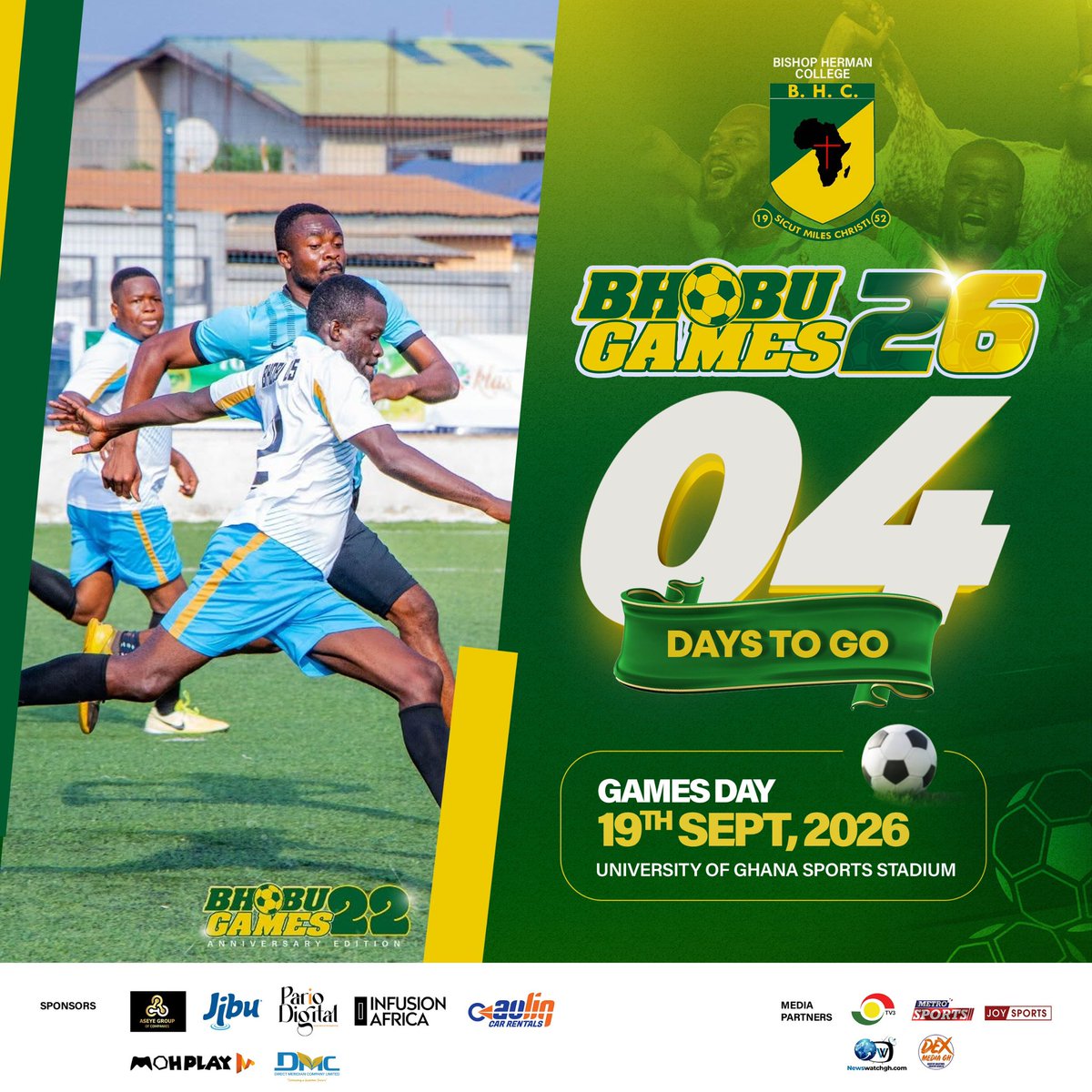 bhobu_official's tweet photo. The countdown is almost over! β³π
Just 4 days until the biggest alumni games in Ghana! The excitement is at its peak, the teams are gearing up, and the BHOBU spirit is ready to shine! ππ
π
19th September 2026
π University of Ghana Sports Stadium
#BHOBUGames26 #BHOBU https://t.co/bLMvwE2sOG