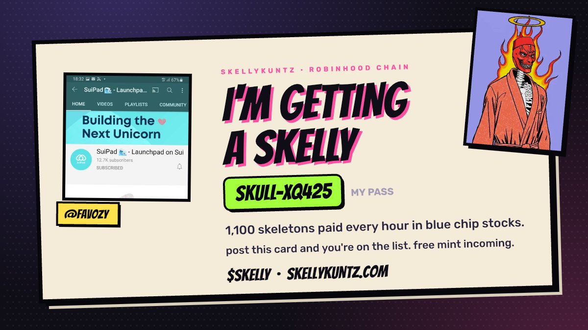 favozy's tweet photo. just got my spot on the SkellyKuntz list. free mint incoming.

1,100 skeletons on robinhood chain that get paid every hour in blue chip stocks.

post your card and you're in too. pass SKULL-XQ425 · $SKELLY @SkellyKuntz https://t.co/1zzkKoGyfX