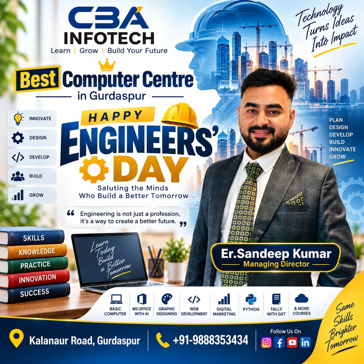 CbaInfotech's tweet photo. 👷‍♂️✨ **Happy Engineers’ Day!** ✨👷‍♀️

Engineering isn’t just about building machines and structures — **it’s about building ideas, creating solutions, and shaping a better tomorrow.** 💡🚀

On this Engineers’ Day, CBA Infotech proudly salutes the brilliant minds who **Innovate • https://t.co/mktOptsHjw
