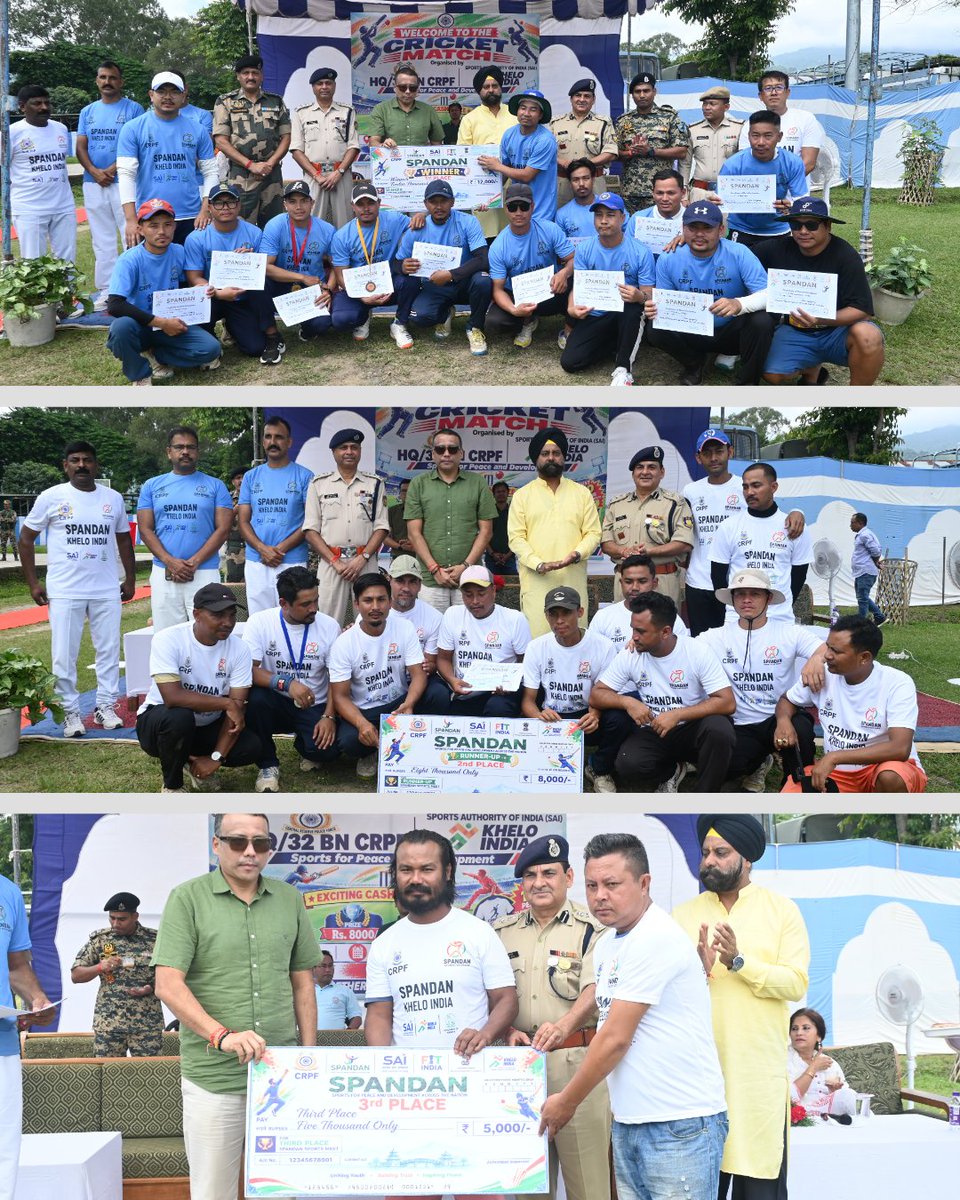 32BNCRPF's tweet photo. The Cricket tournament organised by 32bn , under the aegis of MN SECTOR,CRPF,in collaboration with SAI under Khelo india came to conclude with final match between Khoriphaba nambol and NKCA at HQ/32 BN loc. on 14/09/2026. https://t.co/Yq6QNuzDha
