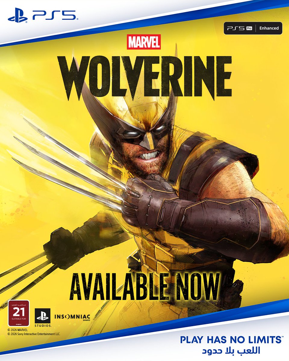 ZGamesUAE's tweet photo. 🔥 Marvel’s Wolverine متاحة الآن! 🐺⚔️

انطلق في مغامرة جديدة مع Wolverine وخُض معارك عنيفة وقوية بأسلوبه المميز على PS5، مع دعم PS5 Pro Enhanced.

🛒 احصل على نسختك الآن عبر ZGames:
https://t.co/Dlu40Bu7TI
#MarvelsWolverine #Wolverine #PS5 #PlayStation #ZGames https://t.co/JridA8cpuo