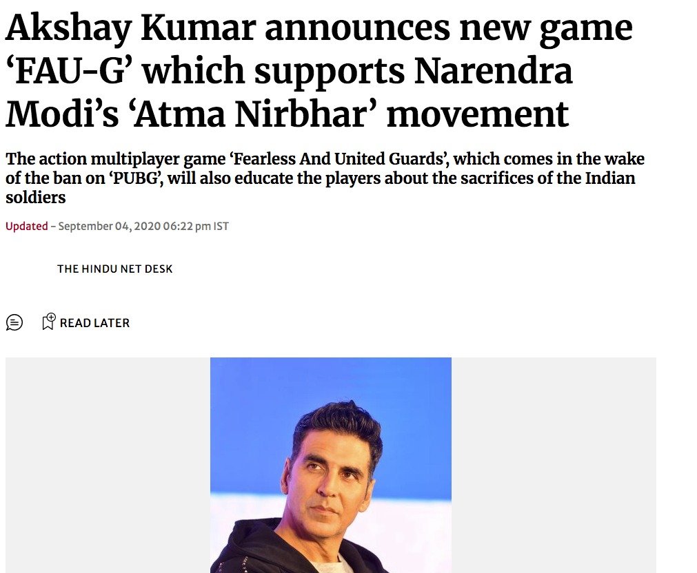 MeenaDasNarayan's tweet photo. Shortly Akshay Kumar launches an app called FAU-G in September, of what we know #SSR was developing a game app with #SamirBangarawho died in an accident on June 14. How did Aditya thackeray and Akshay become app experts? @republic @AmitShah https://t.co/nFg4iUuR3p