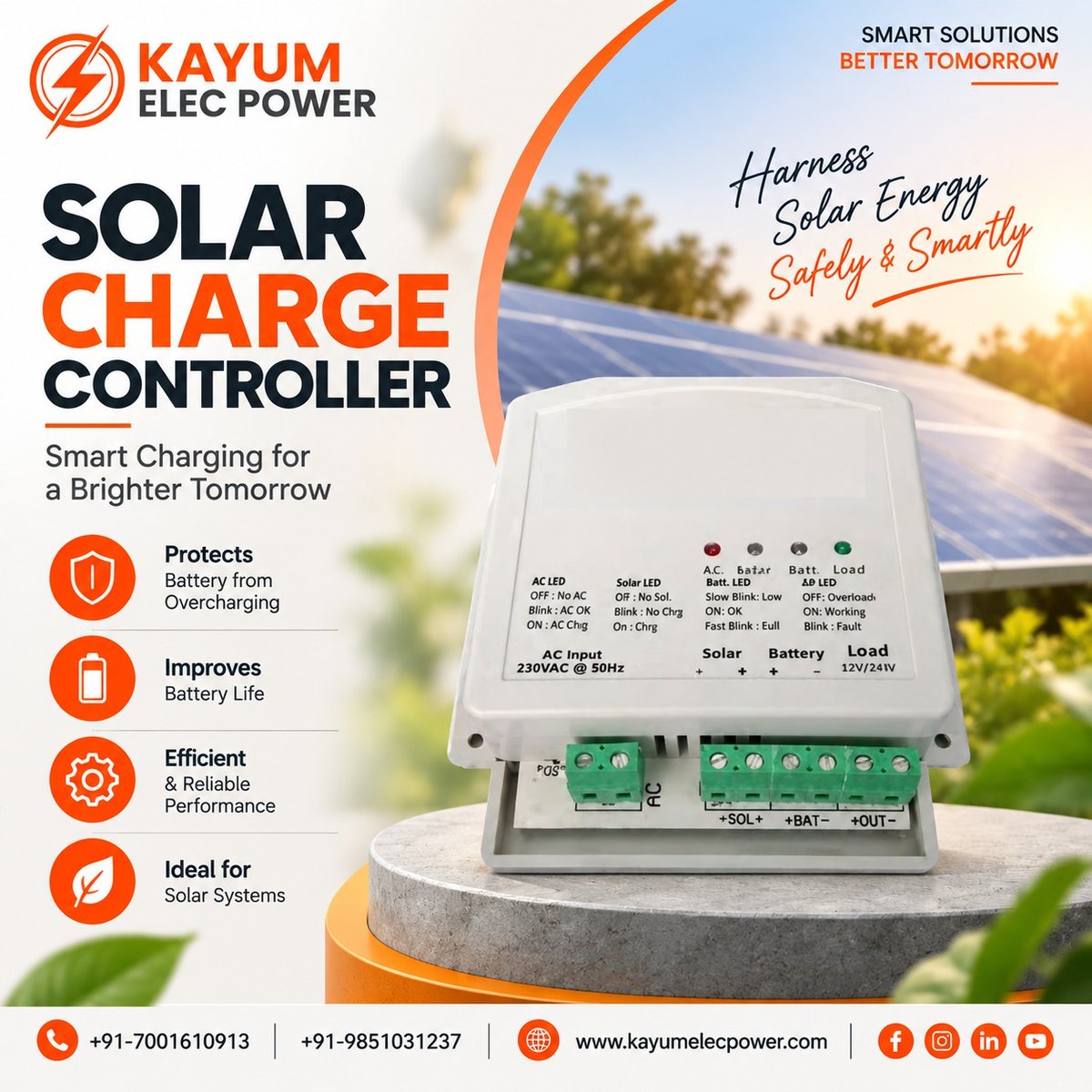 KayumPower's tweet photo. Charge Smarter. Power Better.

Protect your battery and get efficient, reliable performance with Kayum Elec Power Solar Charge Controllers.

📞 +91-7001610913 | +91-9851031237
🌐 https://t.co/Wm4dq1bAkV

#SolarEnergy #SolarPower #KayumElecPower https://t.co/CnTpjEvEey