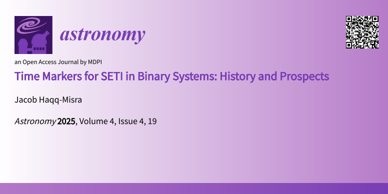 Astronomy_MDPI's tweet photo. 📢Check out this highly viewed paper published by @Astronomy_MDPI.

Time Markers for SETI in Binary Systems: History and Prospects

#CallforReading

👥Author: Jacob Haqq-Misra
👉Full text: https://t.co/aFdmhLSUIc https://t.co/NNTmRXbwjj