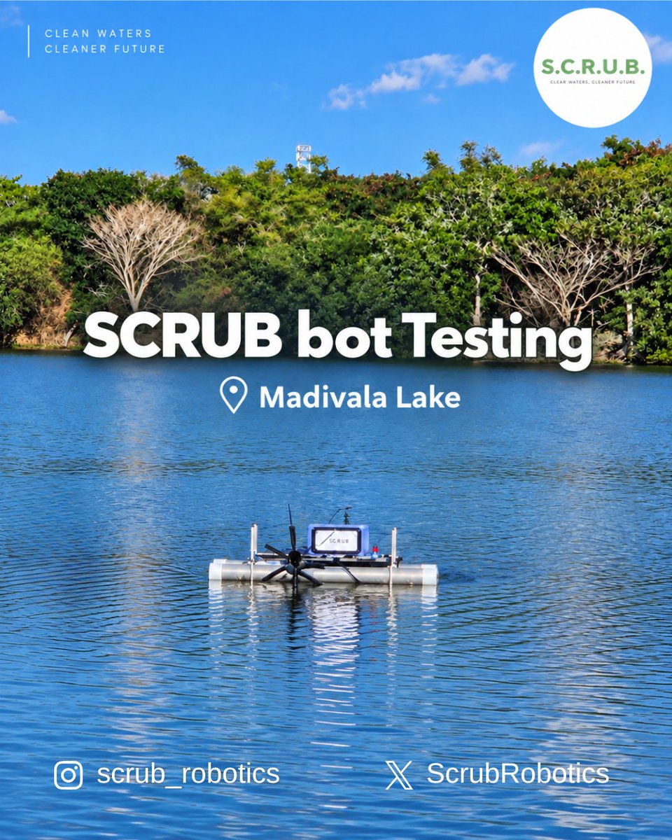 ScrubRobotics's tweet photo. A big day for SCRUB as we deployed at Madiwala Lake, Bengaluru.

This is just the beginning. We’ll keep working until no human risks their life entering water bodies for cleaning.

We’d appreciate your support @caleb_friesen  @thebetterindia  @Rainmatterin  ❤️ https://t.co/pBsu5mJS69