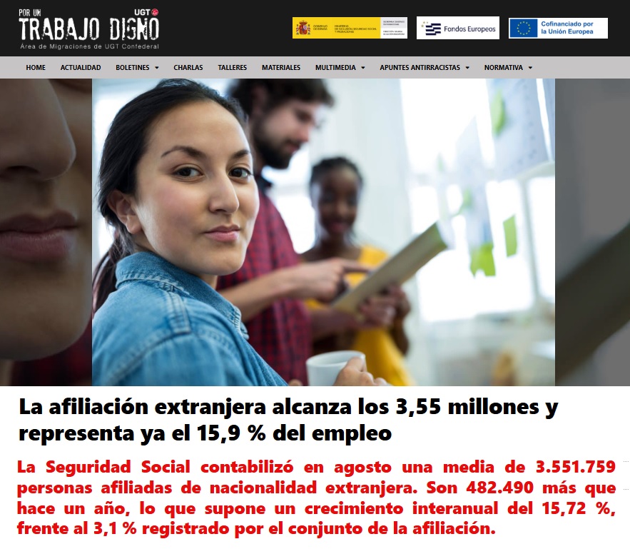 ugtmigraciones's tweet photo. 📈 La afiliación extranjera a la Seg. Social alcanza los 3,55 millones y supone ya el 15,9 % del empleo. 
📌Crece un 15,72 % en un año y aporta más de la mitad del empleo creado desde la reforma laboral.

🔗Más info: https://t.co/c1Yk92P53e

#IMGIA
@flujandefrias @PatriciaRuizUGT https://t.co/w0ytUzWsbl