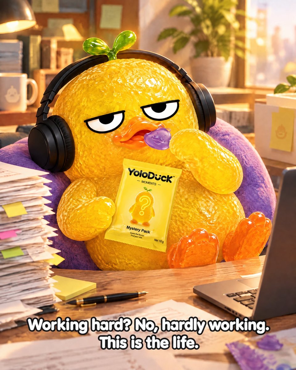 YOLODUCK_CANDY's tweet photo. Five-minute break. 
Full-time happiness. 
YoloDuck clocks out at 6!

#yoloduck #MoodGummies #OfficeLife #WorkBreak #ClockingOut #TikTokMadeMeBuyIt https://t.co/jK2A1Rcgc9