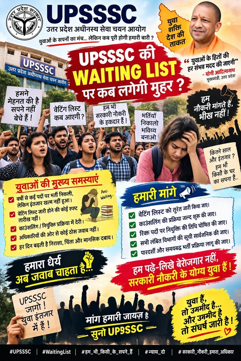 singhdigvijay__'s tweet photo. माननीय मुख्यमंत्री जी, आपसे विनम्र अनुरोध है कि UPSSSC की सभी भर्तियों में चयन प्रक्रिया पूर्ण होने के बाद रिक्त रह जाने वाले पदों को भरने हेतु Waiting List का प्रावधान लागू किया जाए।
#WAITING_LIST_IN_UPSSSC_EXAMS
@yadavakhilesh 
@myogiadityanath 
@CJP_for_India
@UPGovt https://t.co/VywLFZHtCz