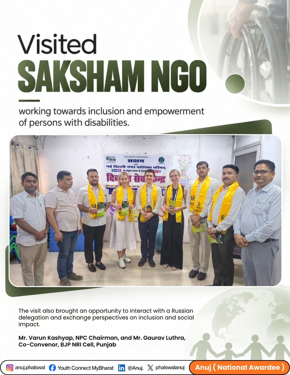 phalswalanuj's tweet photo. Visited Saksham NGO — a meaningful step towards inclusion and empowerment of persons with disabilities.

Also had the opportunity to engage with a Russian delegation and exchange perspectives on inclusion, accessibility &amp; social impact.

Let’s build a more inclusive . https://t.co/WLVYSkBl3d