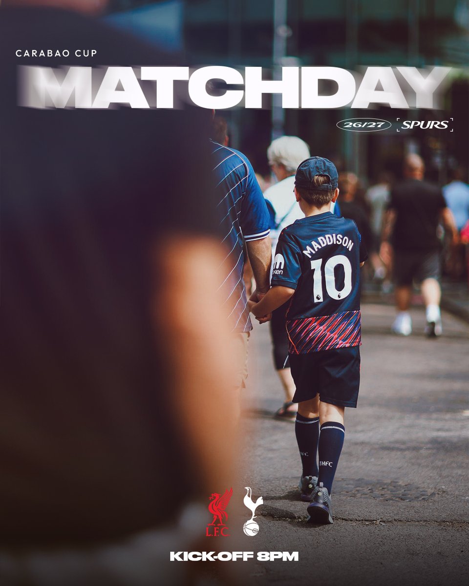 SpursOfficial's tweet photo. MATCHDAY! ✊

🆚 Liverpool
🏟️ Anfield
🏆 @Carabao_Cup
⏰ 8pm BST https://t.co/NBwlM1CNLG