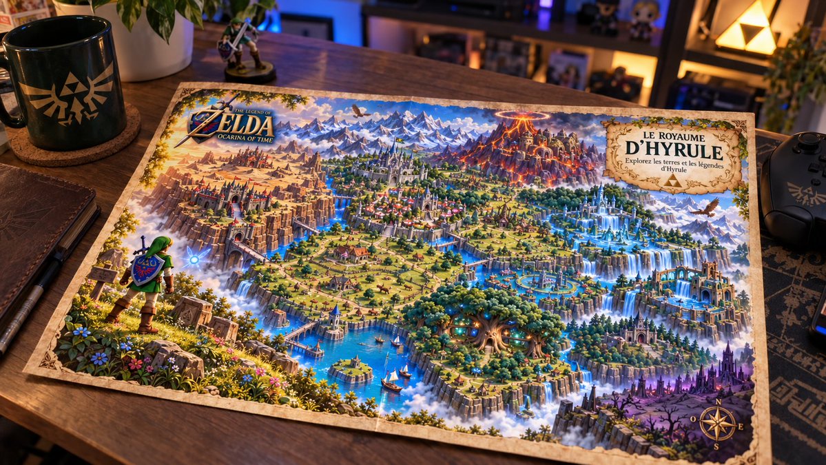 RGUNIVERSESTORE's tweet photo. Et si Zelda Ocarina of Time avait enfin la carte qu’il mérite ?

Voici ma nouvelle carte d’Hyrule, pensée comme à l’époque : détaillée, remplie de lieux mythiques et surtout faite pour être imprimée, pliée et glissée dans la boîte.

Vous la voudriez avec la notice ? https://t.co/XTcdw7x9bq