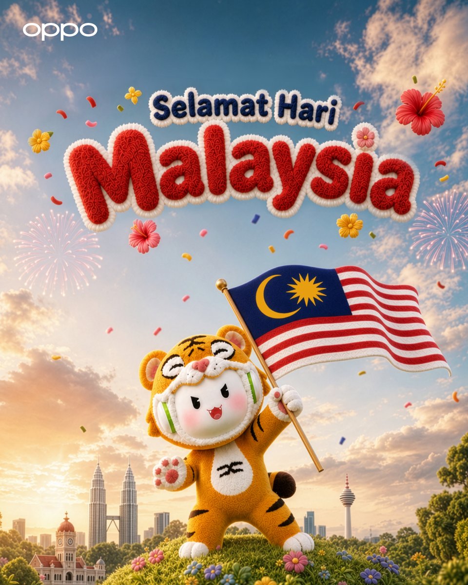 OPPOMalaysia's tweet photo. Selamat Hari Malaysia from us and Harimau Ollie. Let's keep wandering into wonder together 🐯✨
#SemangatKebangsaanBersamaOPPO #SeeWiderLiveBiggerWithOPPO https://t.co/ngmdOARWIJ