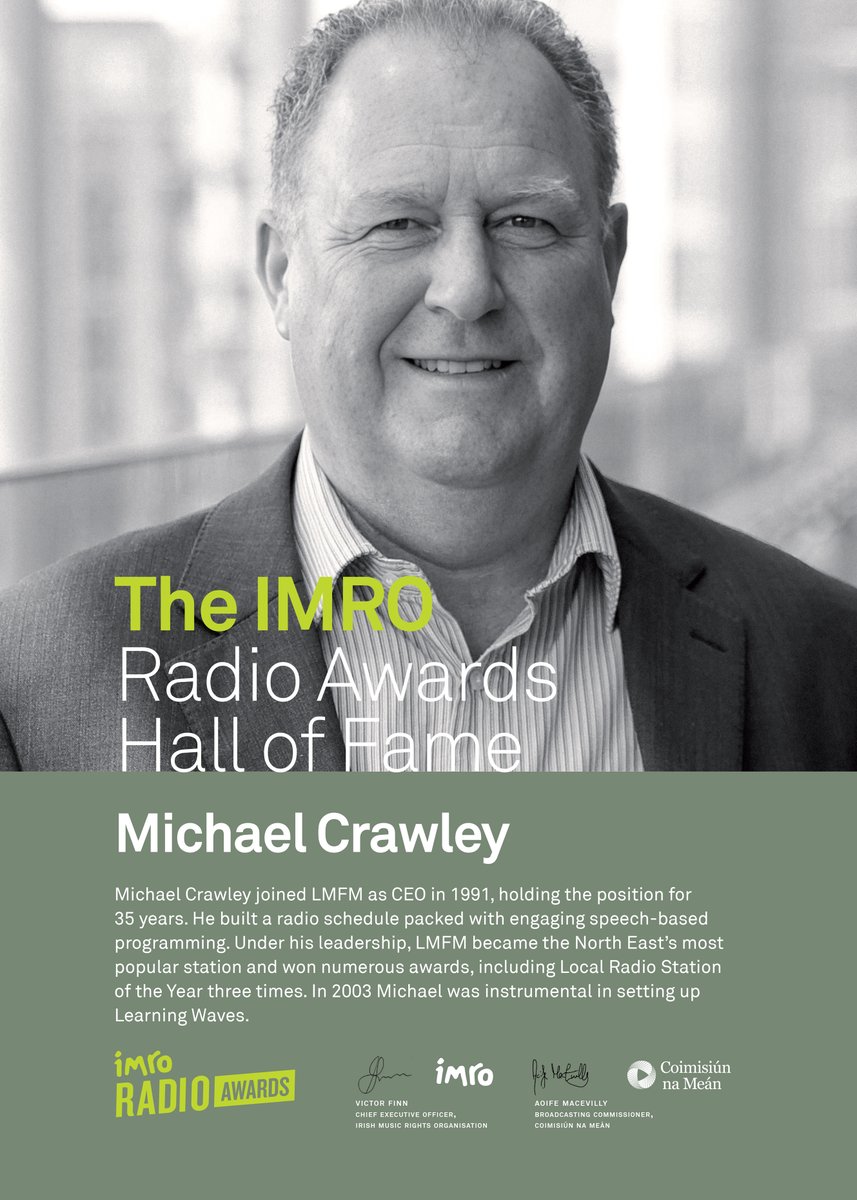 IMRORadioAwards's tweet photo. The IMRO Radio Awards committee are thrilled to welcome four new inductees into the Hall of Fame for #IMRO26
Please welcome:
Michael Crawley - LMFM
Teena Gates – Bauer Media Ireland
Helen Ní Shé – RTÉ Raidió Na Gaeltachta
Marty Whelan – RTÉ lyric fm
@imroireland
@CNaM_ie https://t.co/dkArrXpMW6