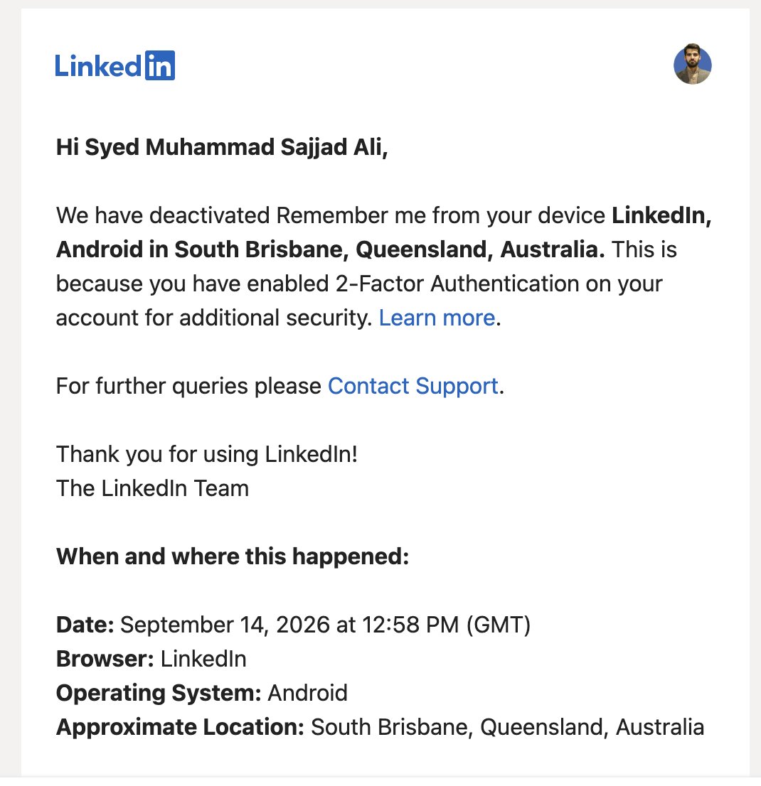 SyedSajjad01's tweet photo. @LinkedIn @LinkedInHelp 
My account got logged out forcefully yesterday and received this email at the same time. I can't access it since then. Have also put a request through the linkedin forum. Kindly look into this at the earliest. Thanks

Account link: https://t.co/fRs9XZbnX0 https://t.co/3JIDoJ9QwW