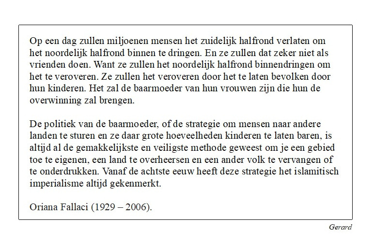Gerard1945X's tweet photo. @wierdduk De politiek van de baarmoeder.
De Italiaanse journaliste en voormalig verzetsstrijdster Oriana Fallaci heeft al sinds de jaren '70 herhaaldelijk gewaarschuwd voor de islamisering van Europa. https://t.co/2ClxNsLIqG