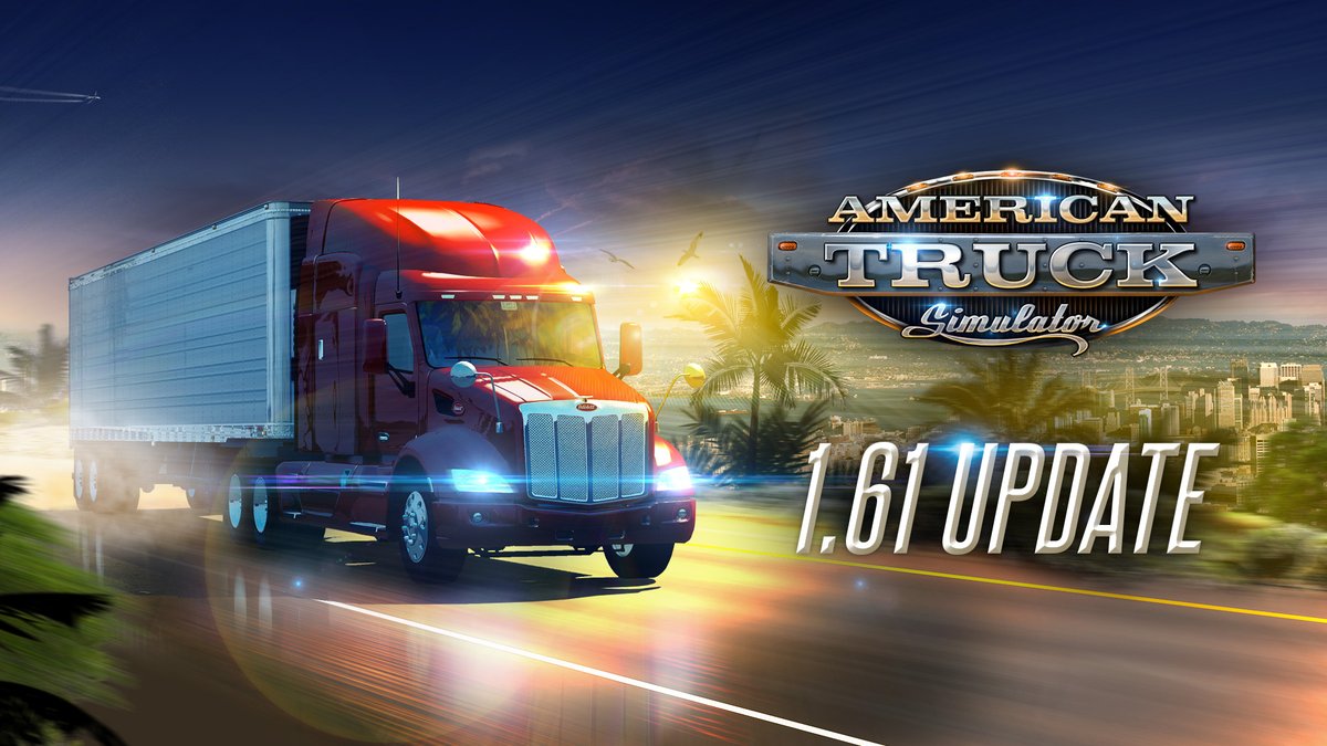 SCSsoftware's tweet photo. The 1.61 Update for American Truck Simulator is out now &amp; features:

📌 Proximity Exploration
🖌️ Improved Material System
🚛 New Cargoes
🗺️ Map Changes for Road Trip

Find out more here 👇
https://t.co/MU6ziUrYe1 https://t.co/I523rdDoU9
