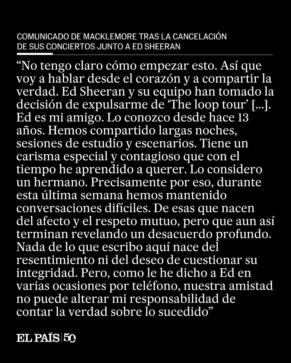 el_pais's tweet photo. El boicot a Macklemore por su defensa de Palestina termina con el artista fuera de la gira de Ed Sheeran. Esta es la traducción del comunicado que el rapero ha publicado en sus redes https://t.co/9J3tyqgYPA https://t.co/EJCNPKw3La