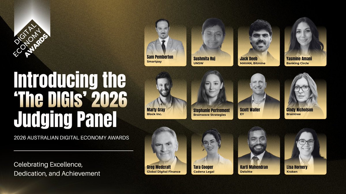 DECAustralia's tweet photo. Meet the judges for The DIGIs 2026.

Leaders and experts from across Australia’s digital economy, recognising excellence across the sector.

Finalists: 20 October 2026. Tickets on sale now.
https://t.co/9pdy60tqIG

#digis2026 https://t.co/Q5E0d8Wdbx